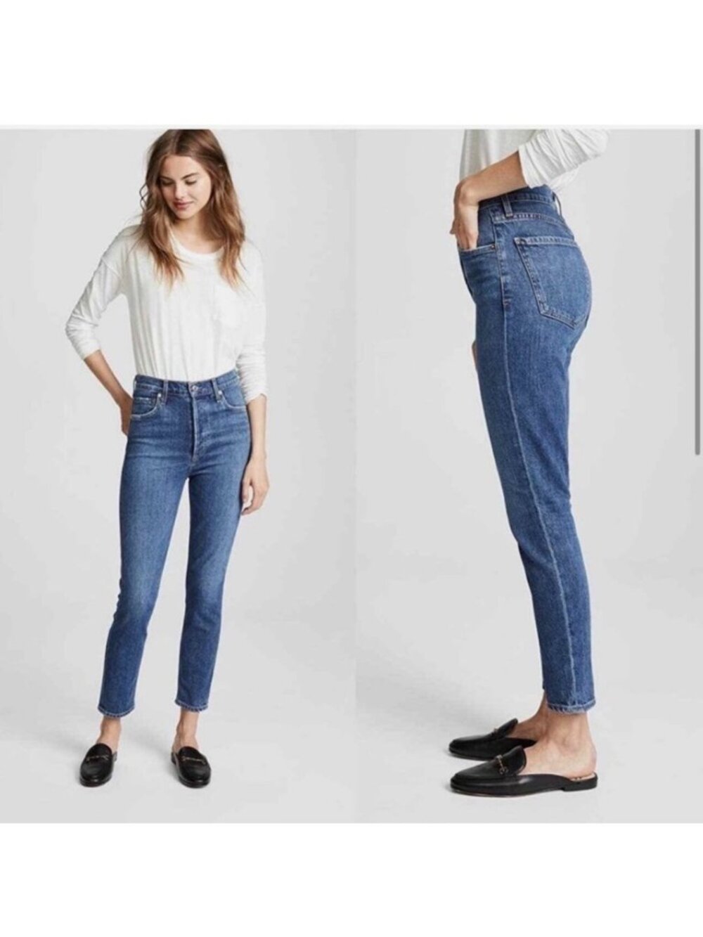 Agolde Nico High Rise Slim Fit Jeans Blue Size 39 Minimalist Quiet Luxury Cute